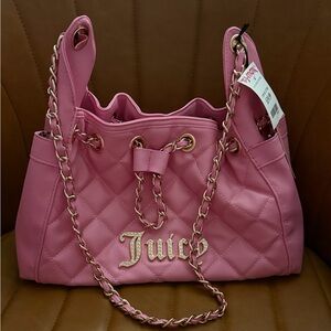 Juicy Couture Quilted Pink Drawstring Chain-Handle Shoulder Bag
